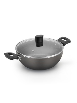 FRIGIDEIRA WOK ENJOY COM ALÇA E TAMPA DE VIDRO N24 ANTIADERENTE CINZA 370600 ALEGRETE