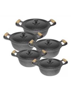 JOGO DE CAÇAROLAS ALÇA MADEIRA 16X24 CRAQUEADA TAMPA LEVE - 188