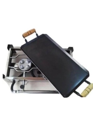 FOGAO INOX 2 BOCAS ALTA PRESSÃO COM CHAPA 42X22X11 - E003  ESTILOFER