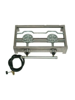 FOGAO INOX 2 BOCAS ALTA PRESSÃO COM CHAPA 42X22X11 - E003  ESTILOFER